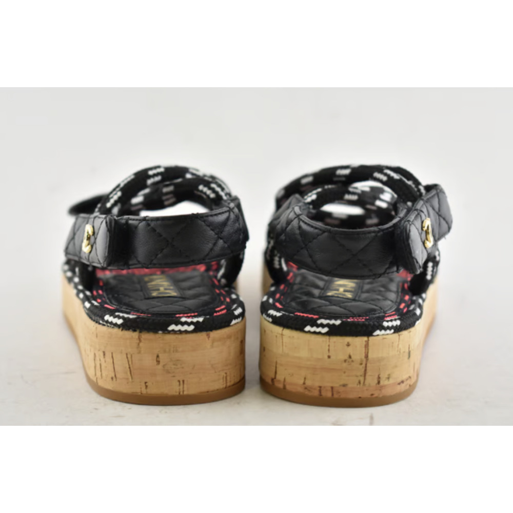 Chanel 20S White Black Cord Rope Quilted CC Logo Mule Slide Strap Sandal Flat 36 - Picture 3 of 12